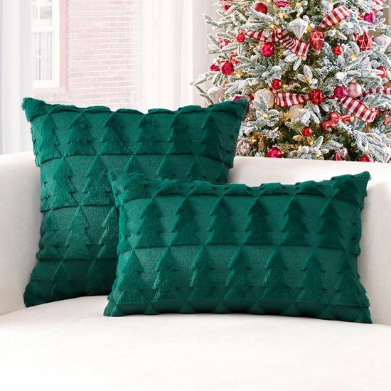 Unyqoos® Set van 2 luxe kussenhoezen met kerstboomontwerp voor woonkamer en slaapkamer