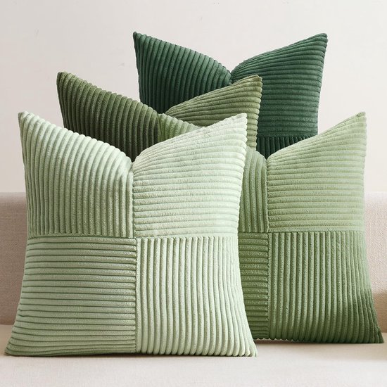 Unyqoos® Set van 4 decoratieve ribfluwelen kussenslopen in patchwork design voor thuis