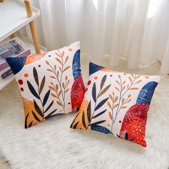 Unyqoos® Velvet Kussenhoes 45x45 Boho Abstracte Bladeren voor Binnen en Buiten Decoratie