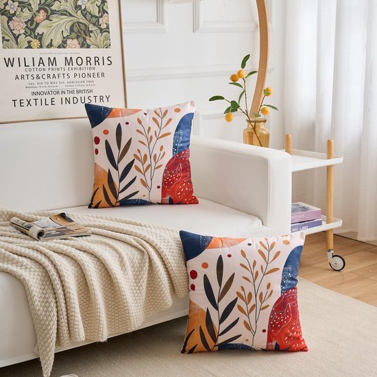 Unyqoos® Velvet Kussenhoes 45x45 Boho Abstracte Bladeren voor Binnen en Buiten Decoratie
