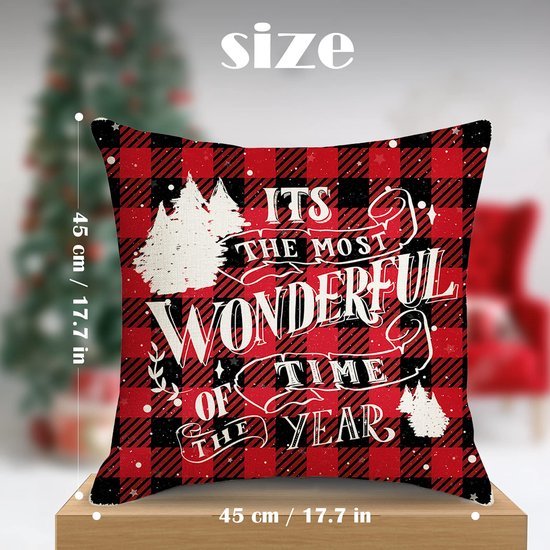 Unyqoos® Set van 4 decoratieve kerstkussenslopen met sneeuwpop en ruitpatroon