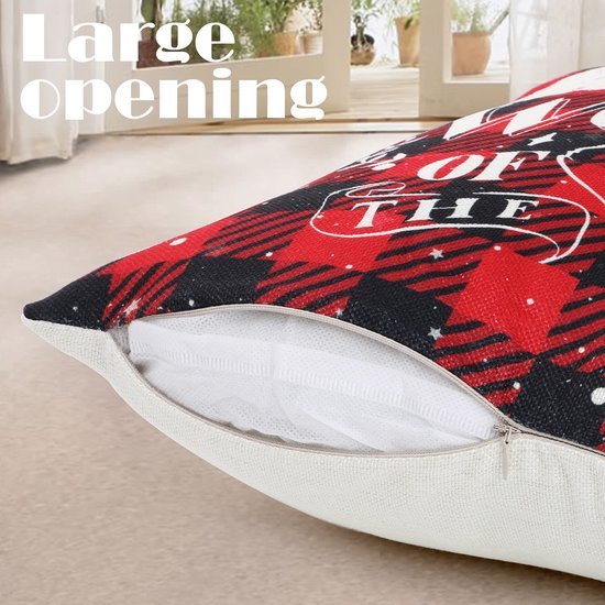 Unyqoos® Set van 4 decoratieve kerstkussenslopen met sneeuwpop en ruitpatroon