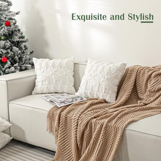 Unyqoos® Set van 2 zachte witte kussenhoezen met 3D kerstmotief en verborgen rits