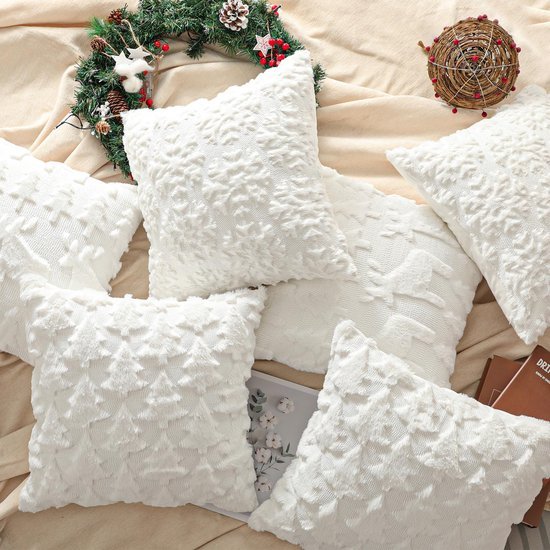 Unyqoos® Set van 2 zachte witte kussenhoezen met 3D kerstmotief en verborgen rits