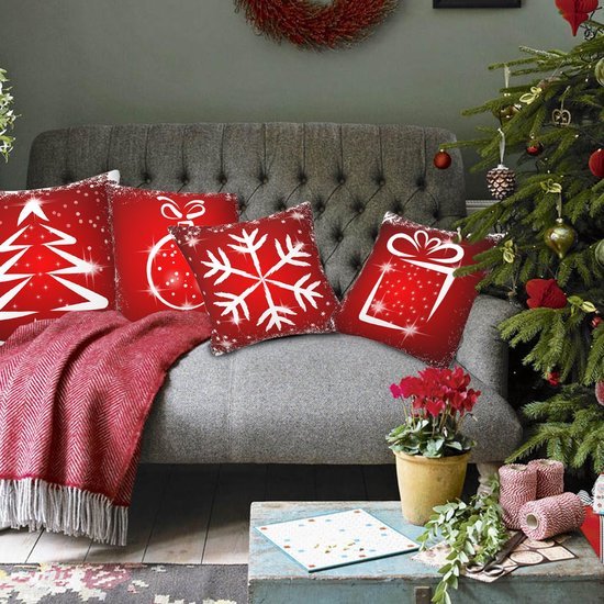 Unyqoos® Set van vier zachte kussenslopen met kerstmotieven voor sfeervolle inrichting