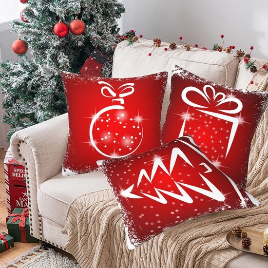 Unyqoos® Set van vier zachte kussenslopen met kerstmotieven voor sfeervolle inrichting