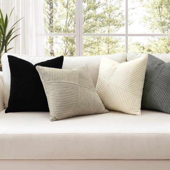 Unyqoos® Set van 4 Zachte Corduroy Kussenslopen met Gestreept Patchwork Design voor Diverse Woonstijlen