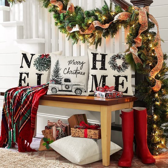 Unyqoos® Set van 4 decoratieve kussenhoezen met kerstthema voor huisdecoratie