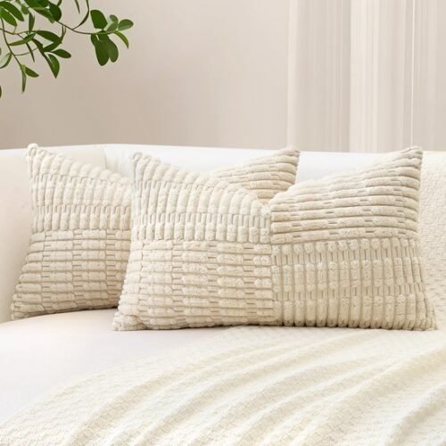 Unyqoos® Set van 2 decoratieve corduroy kussenslopen met boho gestreept patroon