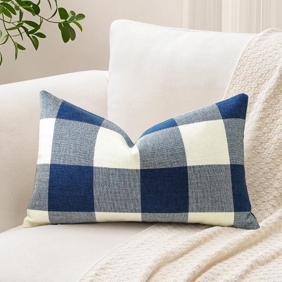 Unyqoos® Blauwe geruite kussenhoes met ritssluiting voor diverse interieurs