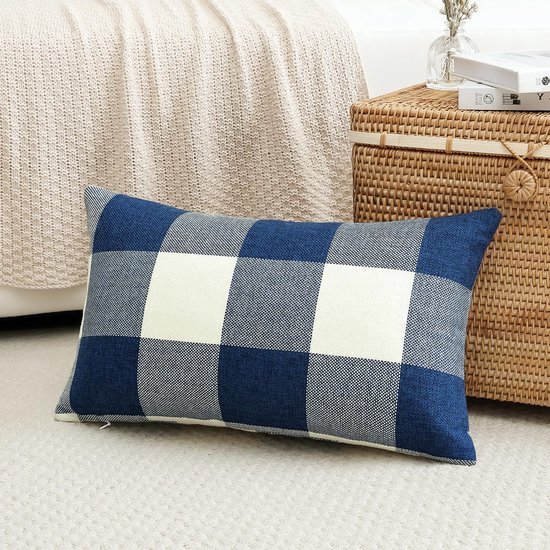 Unyqoos® Blauwe geruite kussenhoes met ritssluiting voor diverse interieurs