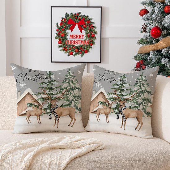 Unyqoos® Feestelijke grijze kussenslopen met eland en sneeuwvlok motief voor kerstdecoratie