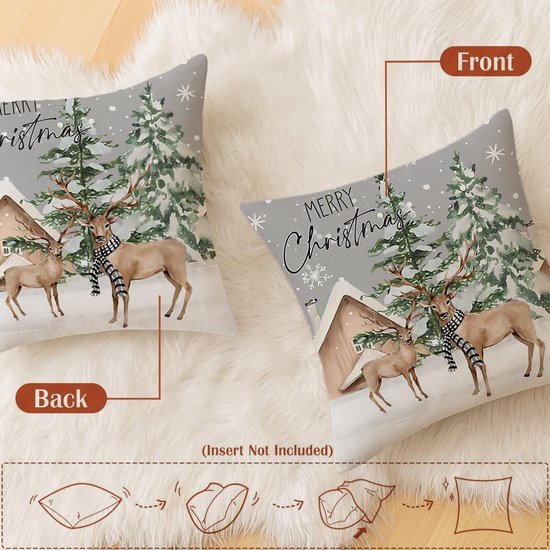 Unyqoos® Feestelijke grijze kussenslopen met eland en sneeuwvlok motief voor kerstdecoratie