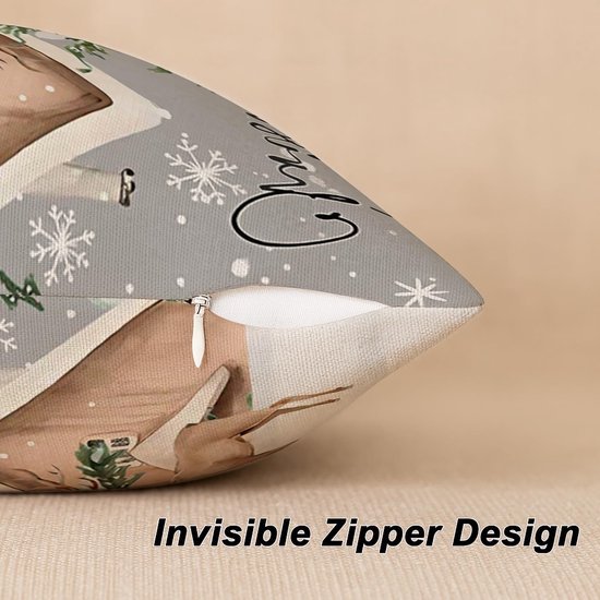 Unyqoos® Feestelijke grijze kussenslopen met eland en sneeuwvlok motief voor kerstdecoratie