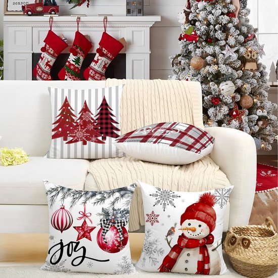 550x550-39853.jpg Unyqoos® Set van 4 decoratieve kerstkussenslopen met winterse boerderijthema