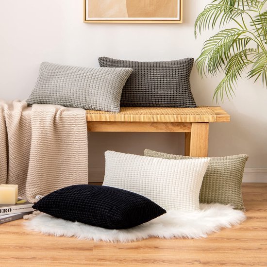 Unyqoos® Donkergrijze corduroy fluwelen kussenslopen set voor woonkamer decor, 30 x 50 cm, set van 2