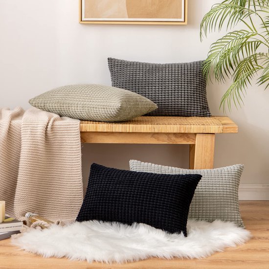 Unyqoos® Donkergrijze corduroy fluwelen kussenslopen set voor woonkamer decor, 30 x 50 cm, set van 2