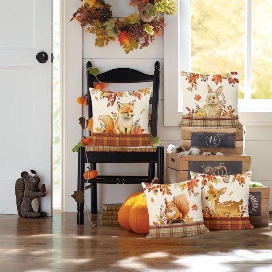 Unyqoos® Set van 4 decoratieve kussenslopen met dierenmotief voor binnen en buiten