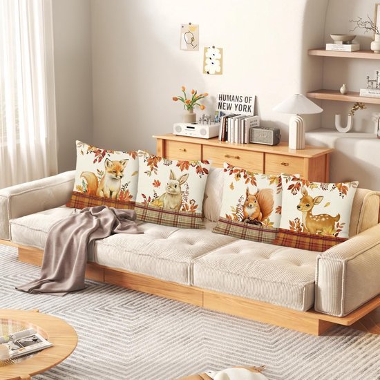 Unyqoos® Set van 4 decoratieve kussenslopen met dierenmotief voor binnen en buiten