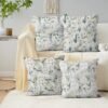Unyqoos® Set van 4 decoratieve saliegroene kussenhoezen met bloemen en bladeren