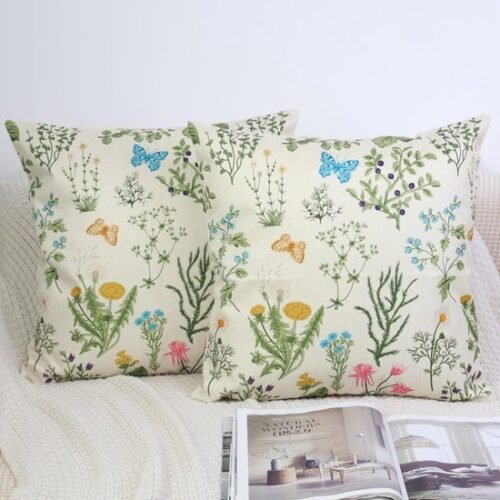 Unyqoos® Set van Twee Bloemenpatroon Linnen Kussenslopen voor Binnen en Buiten