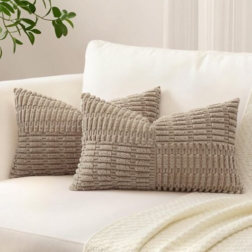 Unyqoos® Set van 2 zachte corduroy kussenhoezen met boho streepdesign en verborgen ritssluiting
