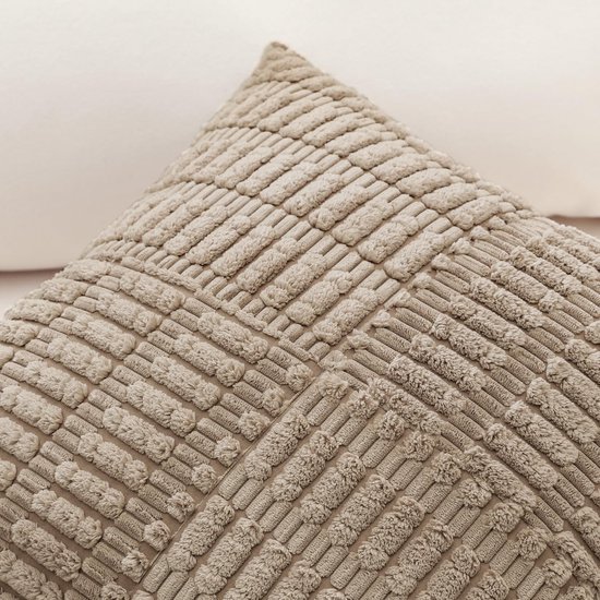 Unyqoos® Set van 2 zachte corduroy kussenhoezen met boho streepdesign en verborgen ritssluiting