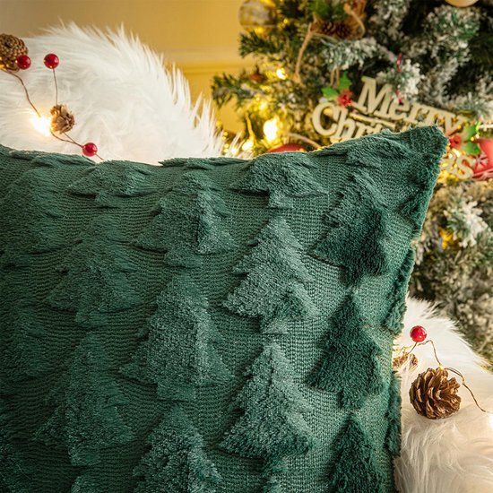 Unyqoos® Set van twee zachte fluwelen kussenslopen met kerstboom motief 40x40 cm