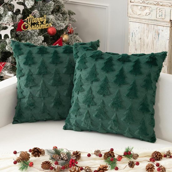 Unyqoos® Set van twee zachte fluwelen kussenslopen met kerstboom motief 40x40 cm