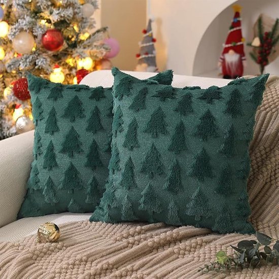 Unyqoos® Set van twee zachte fluwelen kussenslopen met kerstboom motief 40x40 cm