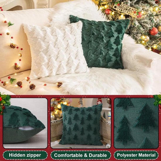 Unyqoos® Set van twee zachte fluwelen kussenslopen met kerstboom motief 40x40 cm