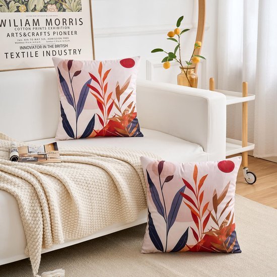 550x550-40011.jpg Unyqoos® Kussenhoezen Set van 2 in Boho Stijl met Bladerenpatroon en Verborgen Rits
