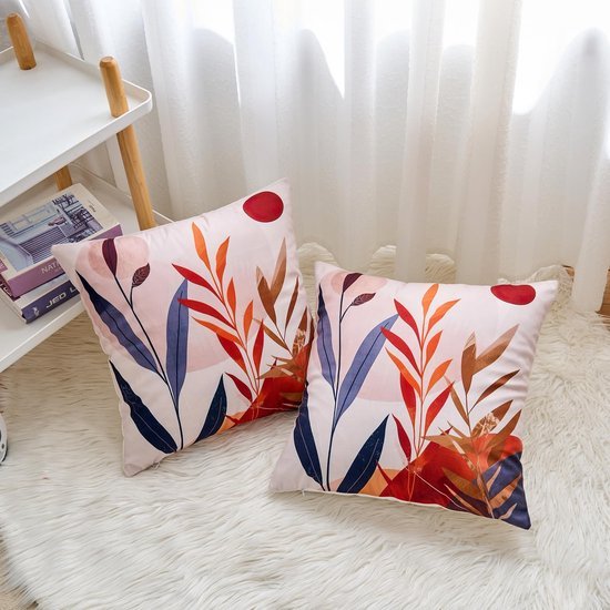 550x550-40017.jpg Unyqoos® Kussenhoezen Set van 2 in Boho Stijl met Bladerenpatroon en Verborgen Rits