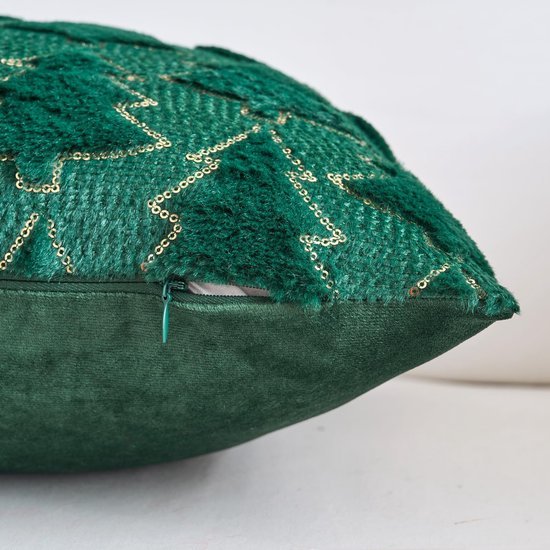 Unyqoos® Set van 2 fluwelen kerstkussenslopen met dennenbomenmotief voor winterdecoratie