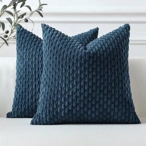 Unyqoos® Set van twee stijlvolle blauwe kussenslopen van zachte corduroy stof