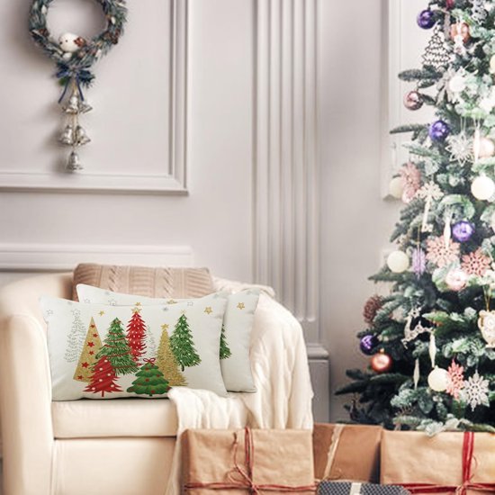 Unyqoos® Set van 2 linnen kussenslopen voor sfeervolle kerstdecoratie binnen en buiten