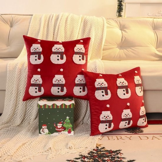 Unyqoos® Set van 2 fluwelen kussenhoezen met kerstmotief voor sfeervolle decoratie