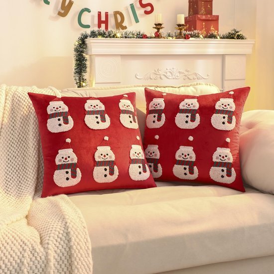 Unyqoos® Set van 2 fluwelen kussenhoezen met kerstmotief voor sfeervolle decoratie