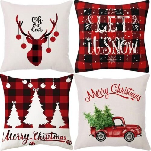 550x550-40086.jpg Unyqoos® Set van 4 Kerst Kussenslopen met Hertenpatroon en Kerstboom-Motief