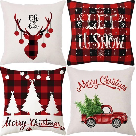 550x550-40086.jpg Unyqoos® Set van 4 Kerst Kussenslopen met Hertenpatroon en Kerstboom-Motief
