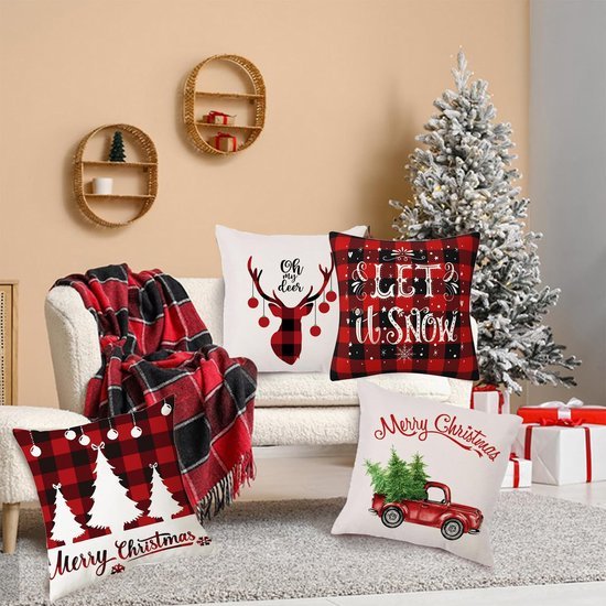 550x550-40087.jpg Unyqoos® Set van 4 Kerst Kussenslopen met Hertenpatroon en Kerstboom-Motief