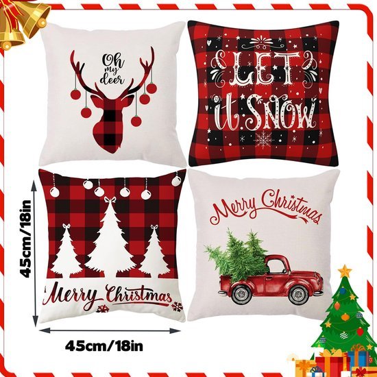 550x550-40088.jpg Unyqoos® Set van 4 Kerst Kussenslopen met Hertenpatroon en Kerstboom-Motief