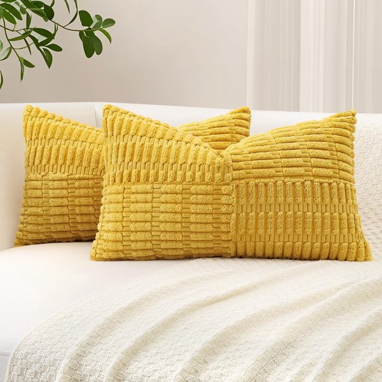Unyqoos® Set van twee zachte corduroy kussenhoezen met gestreept patroon voor woondecoratie