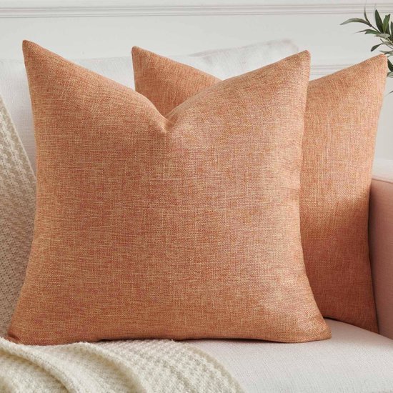 Unyqoos® Set van 2 oranje kussenhoezen in linnenlook voor een boho interieur