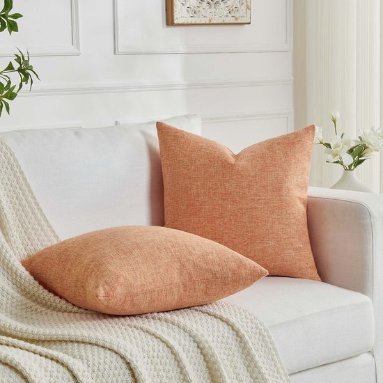 Unyqoos® Set van 2 oranje kussenhoezen in linnenlook voor een boho interieur