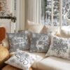 Unyqoos® Set van 4 decoratieve kerstkussenhoezen met sneeuwvlokken en elandmotief