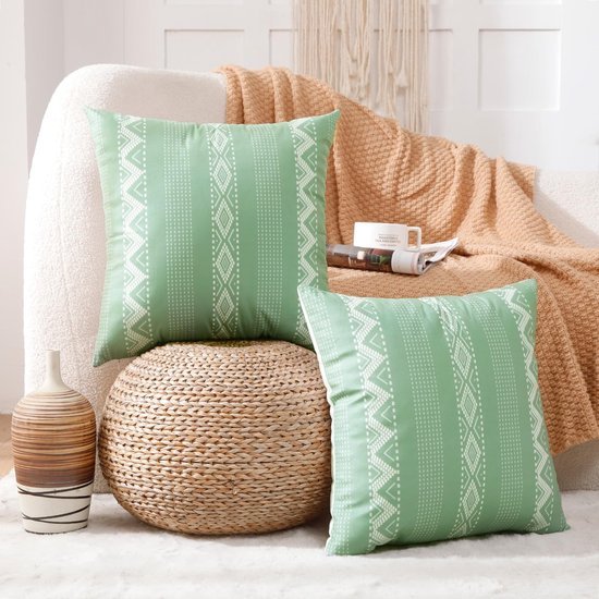 Unyqoos® Kussenslopen Set van 2 in Boho Stijl, Geometrisch Design in Saliegroen Fluweel voor Bank en Woonkamer