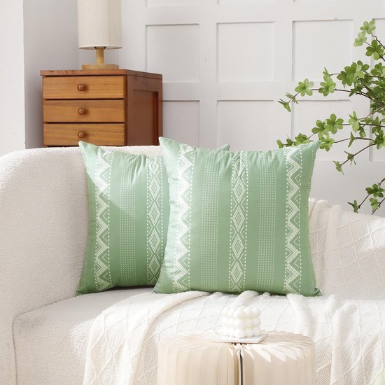 Unyqoos® Kussenslopen Set van 2 in Boho Stijl, Geometrisch Design in Saliegroen Fluweel voor Bank en Woonkamer
