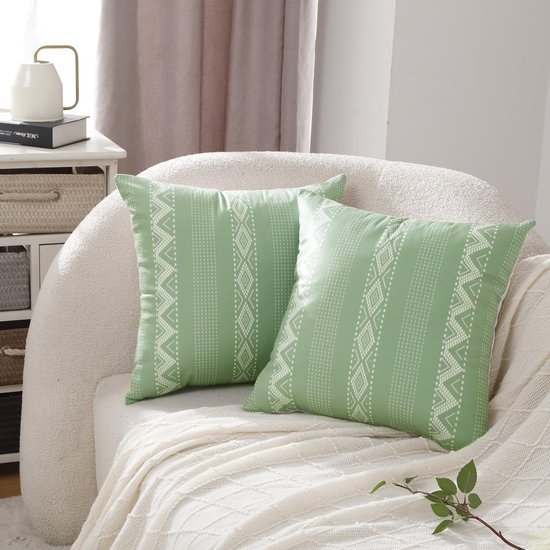 Unyqoos® Kussenslopen Set van 2 in Boho Stijl, Geometrisch Design in Saliegroen Fluweel voor Bank en Woonkamer