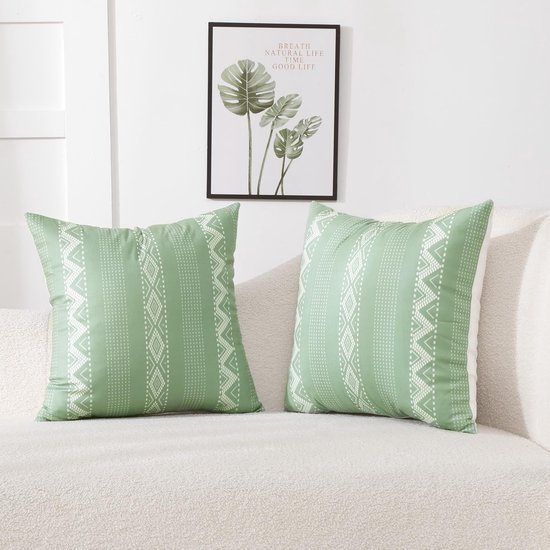 Unyqoos® Kussenslopen Set van 2 in Boho Stijl, Geometrisch Design in Saliegroen Fluweel voor Bank en Woonkamer